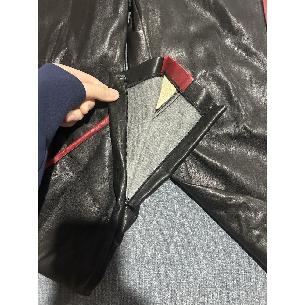 zara trafaluc Fuax Leather Black‎ And Red Pants Size M - Picture 4 of 5